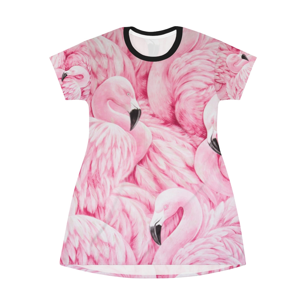 Flamingo flamboyance pink feathered T-Shirt Dress - Once Upon a Find Couture 