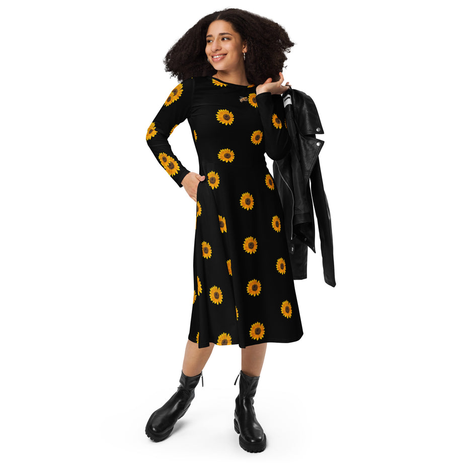long sleeve sunflower dress Gigi's Sunflower long sleeve midi dress 🌻 – Once Upon a Find Couture